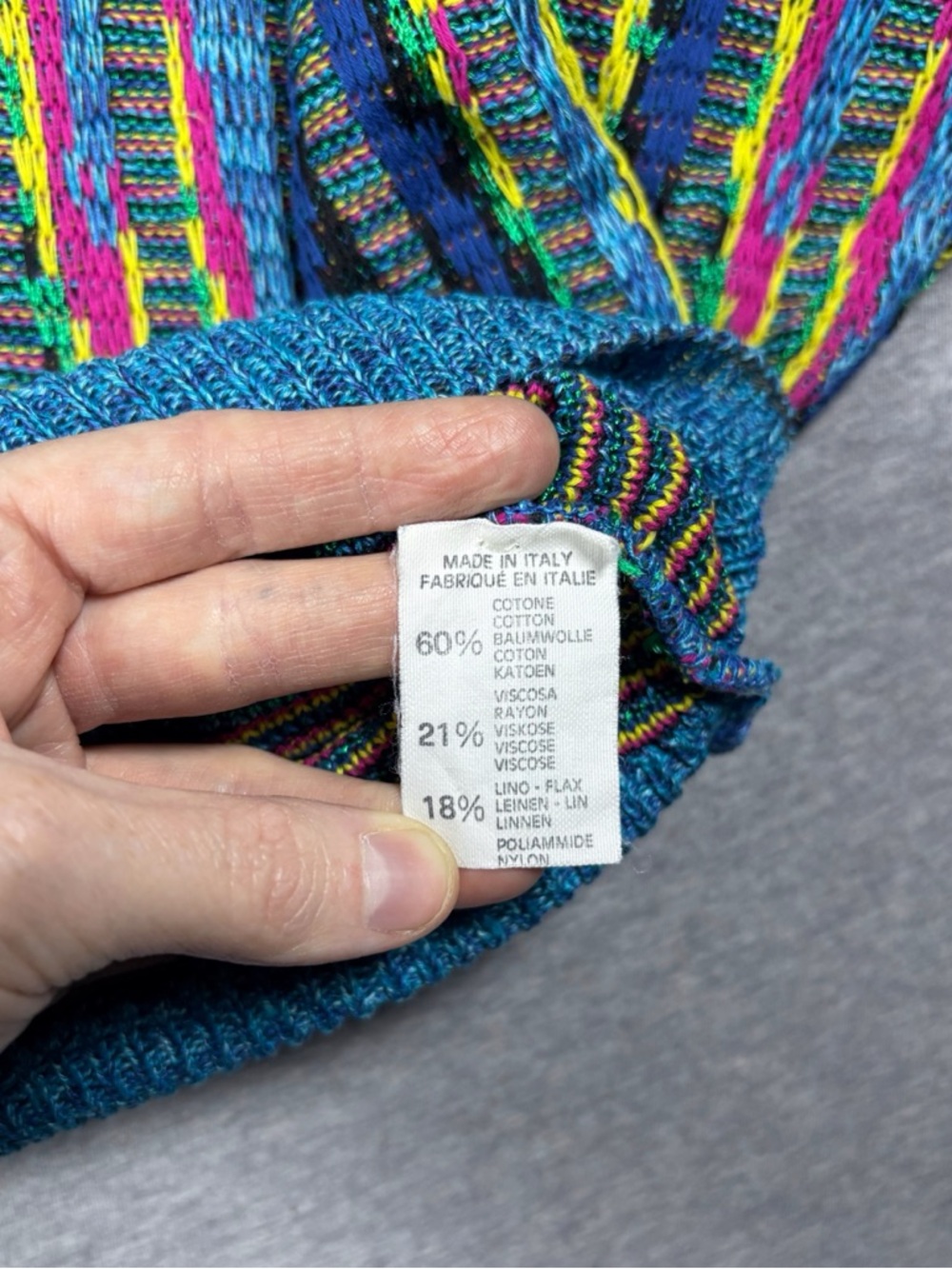 Vintage 3D Knit Sweater Nani Bon Of Italy Colorful Coogi Style Abstract Adult L - Picture 4 of 7